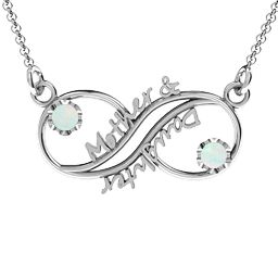 Mother and Daughter Infinity Pendant in 925 Sterling Silver with Opal