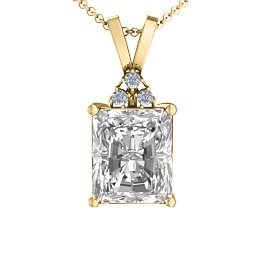 Emerald Cut Solitaire with Accents Pendant in 18K Gold Plated Silver with White Premium Zirconia and Diamond