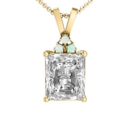Emerald Cut Solitaire with Accents Pendant in 18K Gold Plated Silver with White Premium Zirconia and Opal