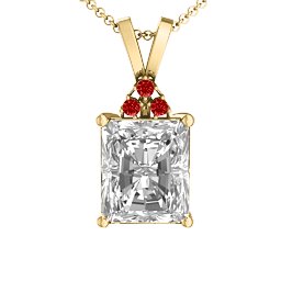 Emerald Cut Solitaire with Accents Pendant in 18K Gold Plated Silver with White Premium Zirconia and Garnet