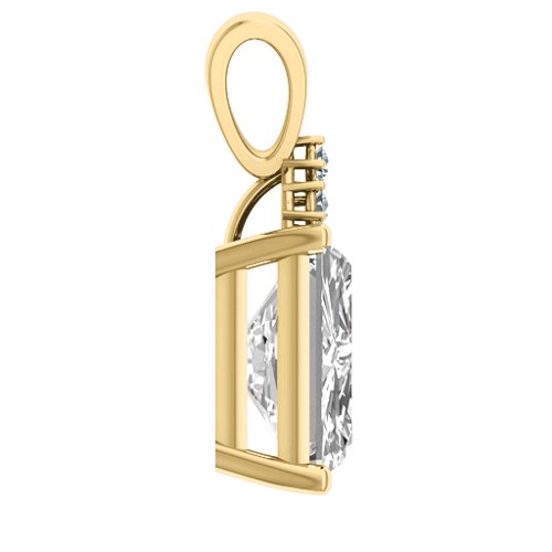 Emerald Cut Solitaire with Accents Pendant – 18K Gold Plated Silver with White Premium Zirconia and Cubic Zirconia