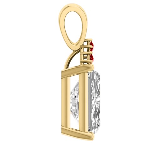 Emerald Cut Solitaire with Accents Pendant – 18K Gold Plated Silver with White Premium Zirconia and Garnet