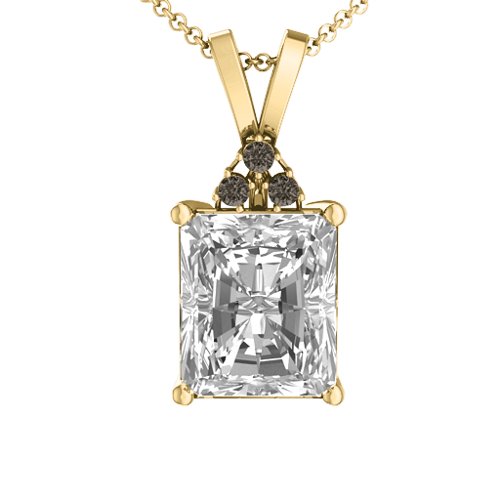 Emerald Cut Solitaire with Accents Pendant – 18K Gold Plated Silver with White Premium Zirconia and Smokey Quartz