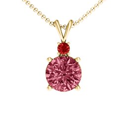 Graceful Round Solitaire with Accent Pendant in 18K Gold Plated Silver with Red Premium Zirconia and Garnet