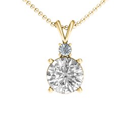 Graceful Round Solitaire with Accent Pendant in 18K Gold Plated Silver with White Premium Zirconia and Diamond