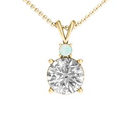 Graceful Round Solitaire with Accent Pendant in 18K Gold Plated Silver with White Premium Zirconia and Opal