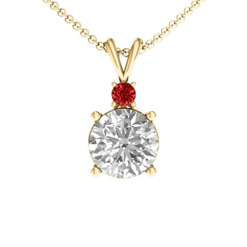Graceful Round Solitaire with Accent Pendant – 18K Gold Plated Silver with White Premium Zirconia and Garnet