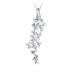 Cherry Blossoms in Bloom Branch Pendant in 925 Sterling Silver with Opal, Cubic Zirconia, and Blue Sapphire