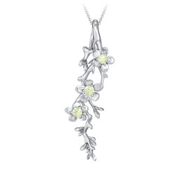 Cherry Blossoms in Bloom Branch Pendant in 925 Sterling Silver with Peridot, Cubic Zirconia, and Blue Sapphire