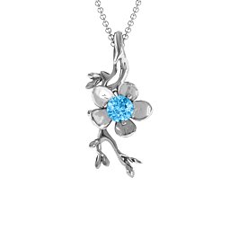 Cherry Blossom in Bloom Flower Pendant in 925 Sterling Silver with Blue Topaz