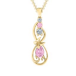 Ornate Butterfly Infinity Pendant in 9K Solid Yellow Gold with Fancy Pink Premium Zirconia and Cubic Zirconia