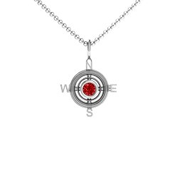 Graduation Compass Pendant in 925 Sterling Silver with Garnet