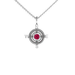 Graduation Compass Pendant in 925 Sterling Silver with Ruby