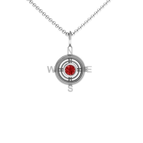 Graduation Compass Pendant – Sterling Silver with Garnet