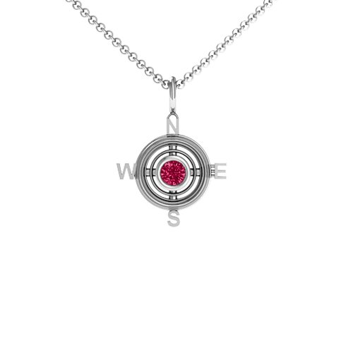 Graduation Compass Pendant – Sterling Silver with Ruby