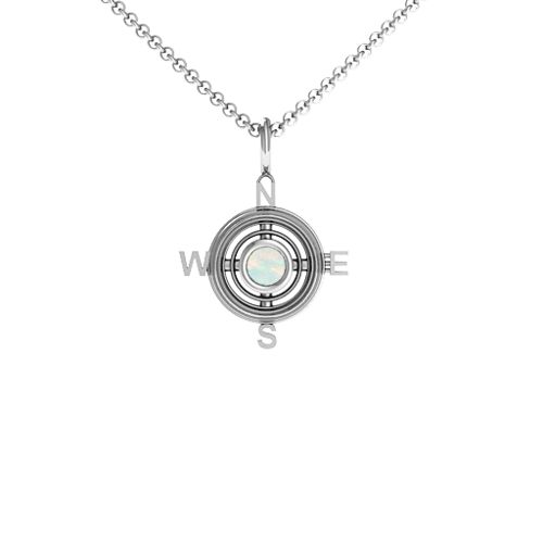 Graduation Compass Pendant – Sterling Silver with Opal