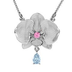 Orchid and Pear Drop Pendant – Sterling Silver with Pink Tourmaline and Aquamarine