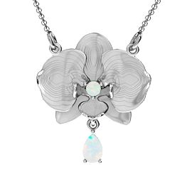 Orchid and Pear Drop Pendant in 925 Sterling Silver with Opal