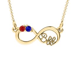 2-4 Stone BFF Infinity Pendant in 9K Solid Yellow Gold with Blue Sapphire, Garnet, and Cubic Zirconia
