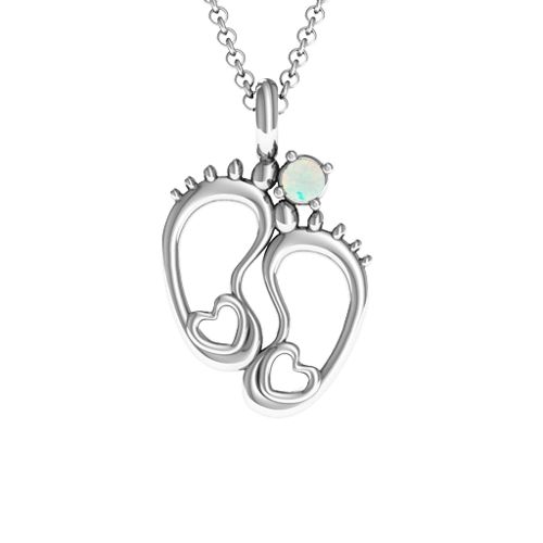 Baby's Feet Personalised Pendant – Sterling Silver with Opal