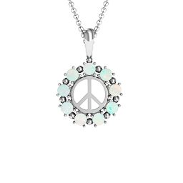 Peace Sign with Stones Pendant in 925 Sterling Silver with Opal