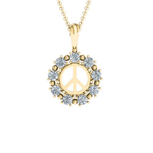 Peace Sign with Stones Pendant – 9kt Yellow Gold with Cubic Zirconia
