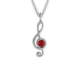 Treble Clef Pendant in 925 Sterling Silver with Garnet
