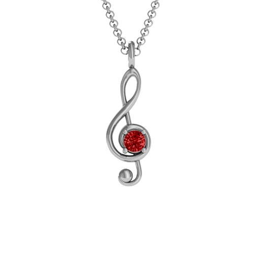 Treble Clef Pendant – Sterling Silver with Garnet