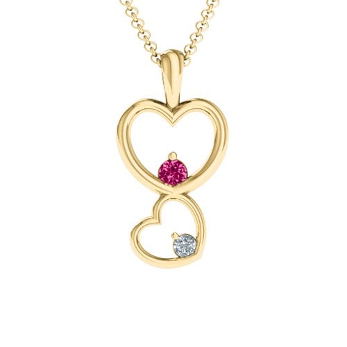 Two Hearts Double Heart Pendant – 18K Gold Plated Silver with Ruby and Cubic Zirconia
