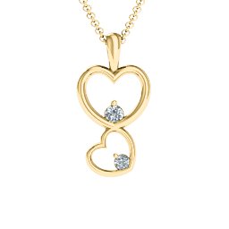 Two Hearts Double Heart Pendant in 18K Gold Plated Silver with Diamond