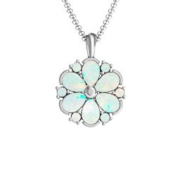 Daisy Cluster Pendant in 925 Sterling Silver with Opal