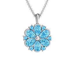 Daisy Cluster Pendant in 925 Sterling Silver with Blue Topaz