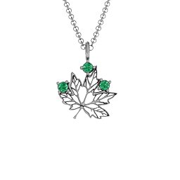 Maple Leaf with Stone Pendant in 925 Sterling Silver with Emerald