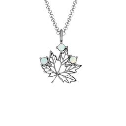 Maple Leaf with Stone Pendant in 925 Sterling Silver with Opal