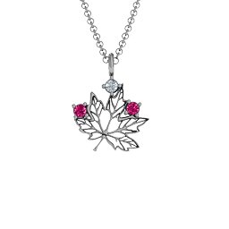 Maple Leaf with Stone Pendant in 925 Sterling Silver with Ruby and Cubic Zirconia