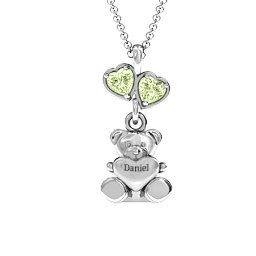 Teddy Bear with Stones Pendant in 925 Sterling Silver with Peridot
