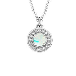 Halo and Accents Pendant in 925 Sterling Silver with Opal and White Premium Zirconia