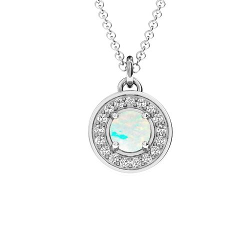 Halo and Accents Pendant – Sterling Silver with Opal and White Premium Zirconia