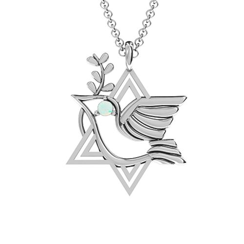 Star of David and Dove of Peace Pendant – Sterling Silver with Opal