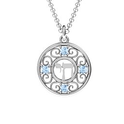 Chai and Stones Pendant in 925 Sterling Silver with Aquamarine
