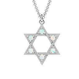Star of David with Stones Pendant in 925 Sterling Silver with Opal