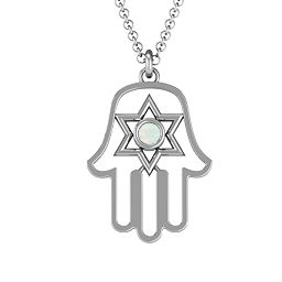 Hamsa with Star of David Pendant in 925 Sterling Silver with Opal