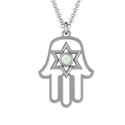 Hamsa with Star of David Pendant – Sterling Silver with Opal