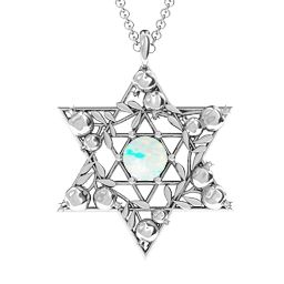 Pomegranate Branch Star of David Pendant in 925 Sterling Silver with Opal