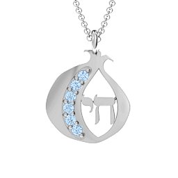 Pomegranate with Chai Pendant in 925 Sterling Silver with Aquamarine