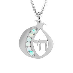 Pomegranate with Chai Pendant in 925 Sterling Silver with Opal