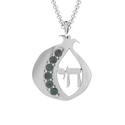 Pomegranate with Chai Pendant in 925 Sterling Silver with Alexandrite