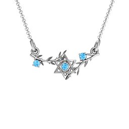 Star of David with Olive Branches Pendant in 925 Sterling Silver with Blue Topaz