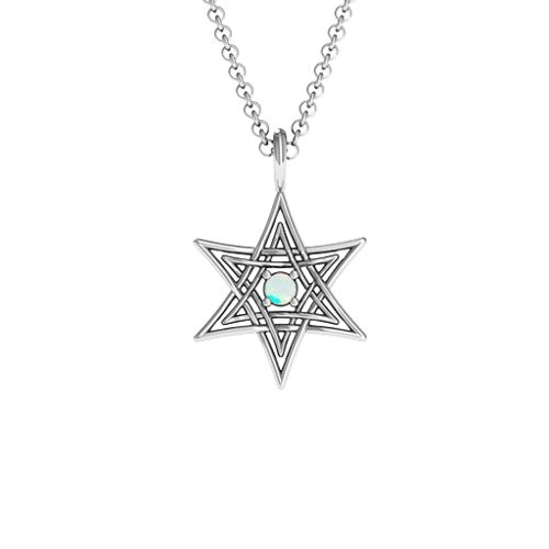 Modern Star of David Pendant – Sterling Silver with Opal