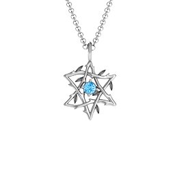 Olive Branch Star of David Pendant in 925 Sterling Silver with Blue Topaz